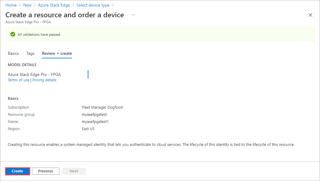 examinar os detalhes do recurso do Azure Stack Edge e os termos de privacidade
