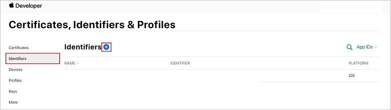 Página IDs de Aplicativo do Portal de Provisionamento do iOS