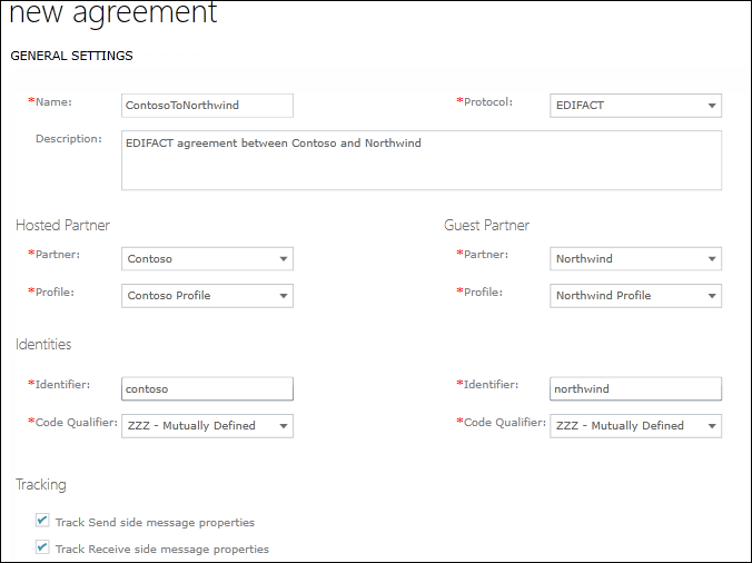 Create EDIFACT agreement