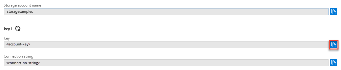 Captura de tela mostrando como copiar sua chave de conta do Portal do Azure