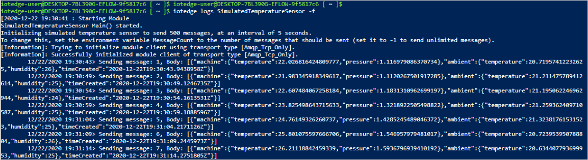 Exibir os logs de saída do módulo Sensor de Temperatura Simulado.
