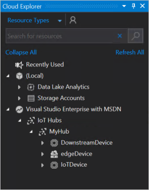 acessar recursos do Hub IoT no Cloud Explorer