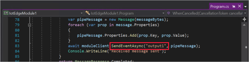 Localizar o nome de saída no construtor SendEventAsync