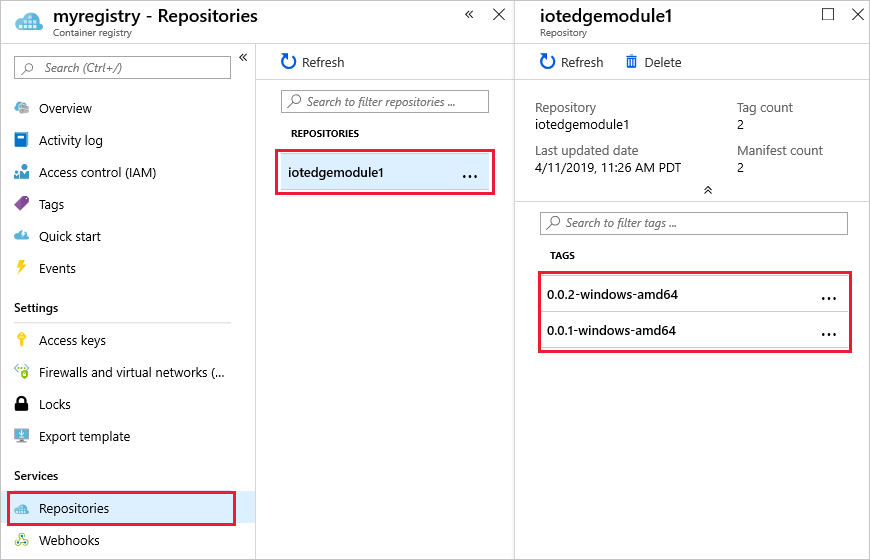 Exibir ambas as versões de imagem no registro de contêiner