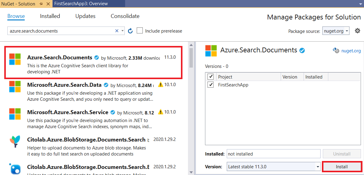 Como usar o NuGet para adicionar bibliotecas do Azure