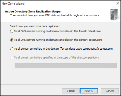 Captura de tela de tela que mostra as opções de replicação da zona de dados.