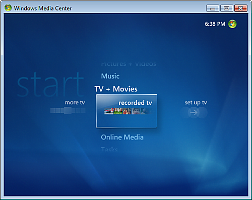 Captura de tela do Windows Media Center
