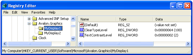 Configurações de ClearType no Editor do Registro