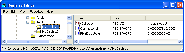 Configurações de ClearType no Editor do Registro