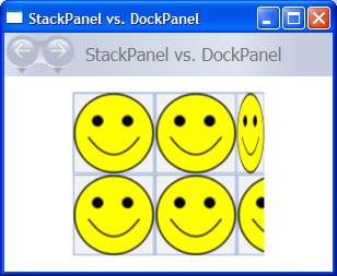 Captura de tela: Vs de StackPanel. Captura de tela DockPanel