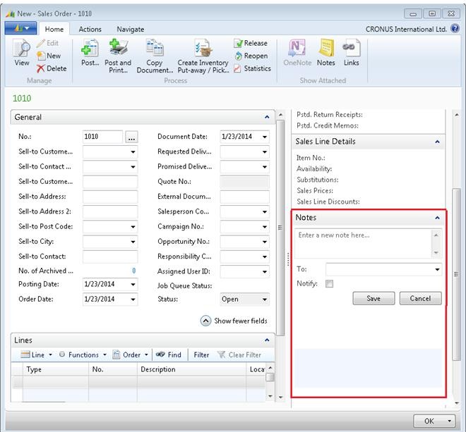 NAV_SalesOrder_NotesPart RoleTailored client Notes part example