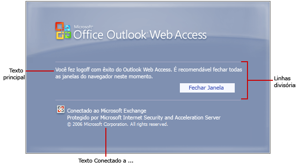 Página para sair do aplicativo Web Outlook com opções de texto
