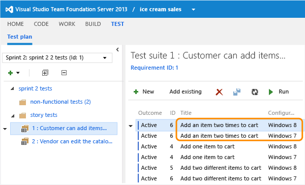 Configurações necessárias nas listas de testes.