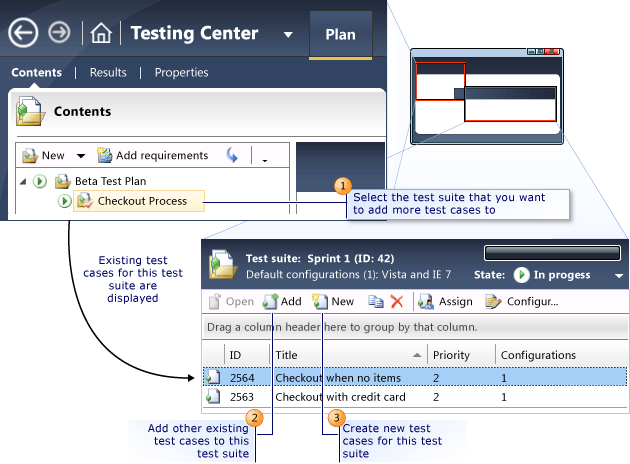 Adicionar casos de teste para um conjunto de testes