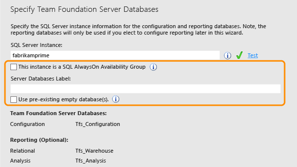 Especifique quaisquer detalhes de servidor de banco de dados opcional