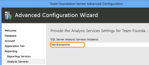 Especifique a instância do Analysis servies