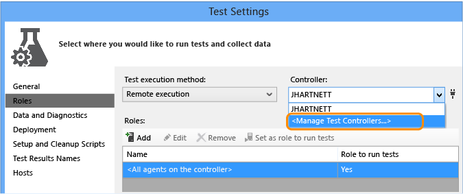 Abra o arquivo de configurações de teste, selecione a guia de função