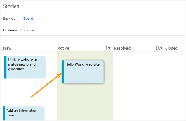 Quadro kanban com atualização de história