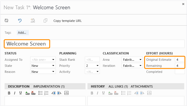 Formulário de Item de trabalho de tarefa