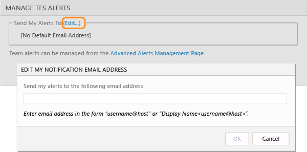 Definir o endereço de email para alertas