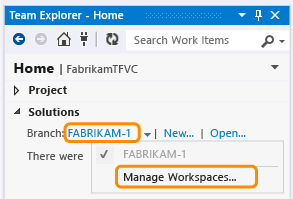 Gerenciar espaços de trabalho do Team Explorer