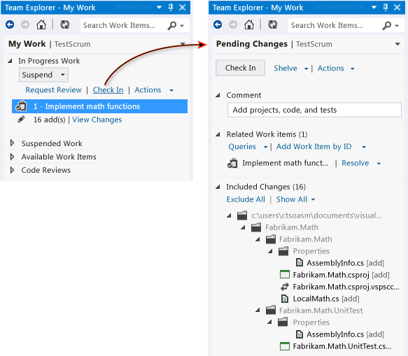 Fazer check-in de alterações pendentes