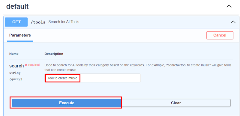 As capturas de tela mostram os parâmetros, seus valores e a opção **EXECUTAR** no editor do Swagger.