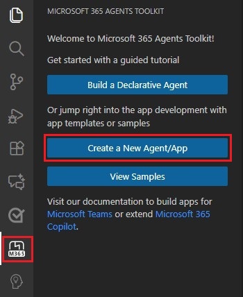 A captura de tela mostra o local do link Criar novo projeto na barra lateral do Kit de ferramentas de agentes.