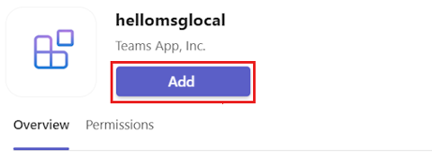 A captura de ecrã mostra a opção para adicionar a aplicação personalizada no Teams.