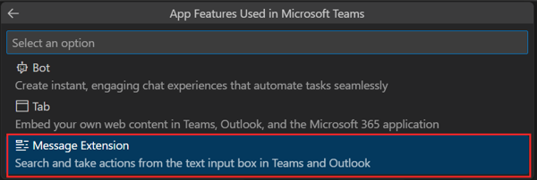 A captura de tela mostra a opção de criar um novo aplicativo Teams.