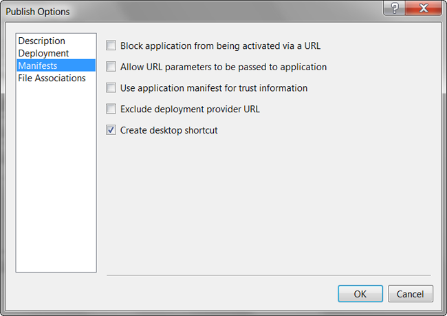 Publish Options dialog box