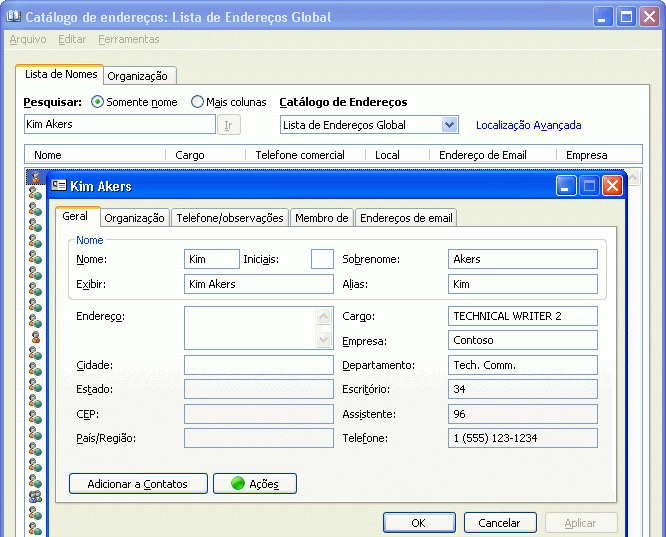 Modelo de detalhes padrão no Outlook 2007