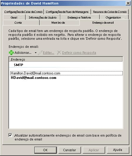 Página de propriedades da diretiva de endereço de email