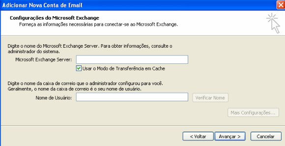 Adicionar Nova Conta de Email do Microsoft Exchange