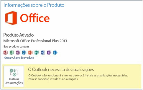 Guia Conta do Office: o Outlook precisa ser atualizado