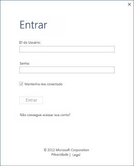 Uma captura de tela da página de página de entrada do Office que permite que o usuário entre com sua identificação pessoal.