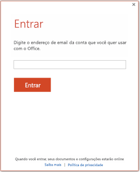 Uma captura de tela de uma janela de início de sessão que permite que você decida se utilizará o nome de usuário da conta Microsoft ou a ID da Organização para entrar.