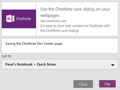 A caixa de diálogo Salvar do OneNote