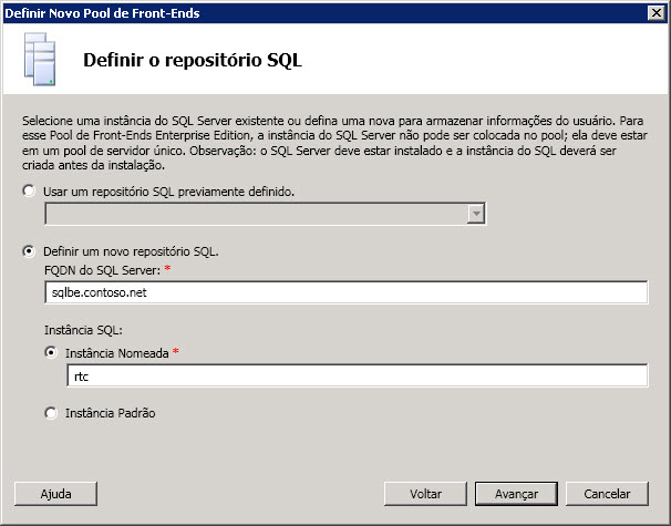 Defina o Repositório SQL