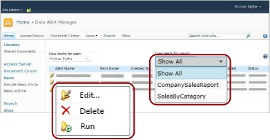 Recursos do Gerenciador de Alertas para usuários do SharePoint