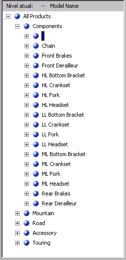 Lista de hierarquias que mostra os componentes ausentes