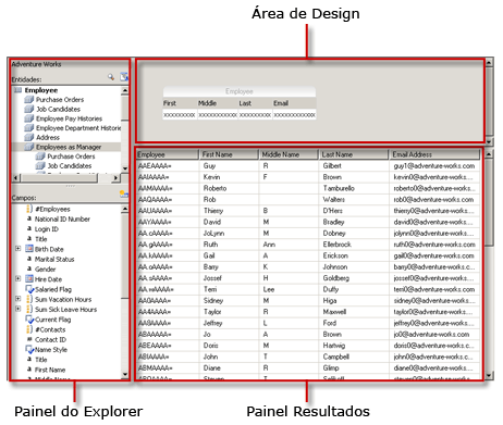 Interface do usuário do Designer de Consulta do Modelo Semântico