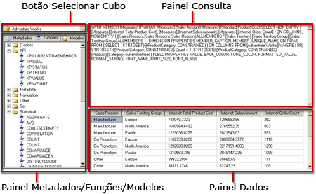 Designer de consulta MDX do Analysis Services, exibição de consulta