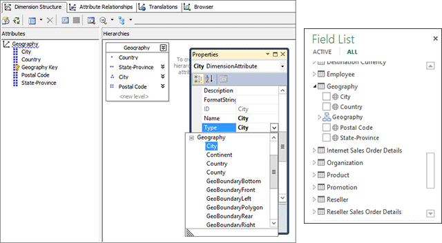 Tipo de geografia do atributo de dimensão