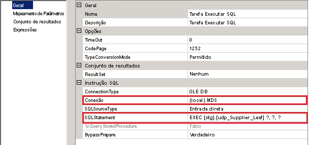 Caixa de diálogo Editor de Tarefa Executar SQL - Configurações Gerais