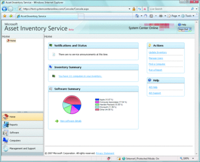 Figura 1 Microsoft Asset Inventory Service
