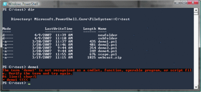 Figura 1 Para evitar o seqüestro de comando, o Windows PowerShell exige um caminho para o seu script.