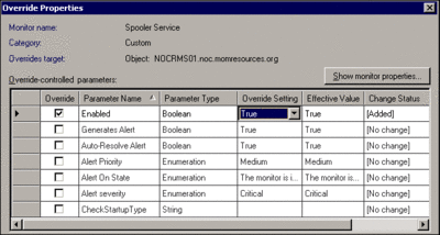 Figura 10 Substitua parâmetros para um monitor de serviços