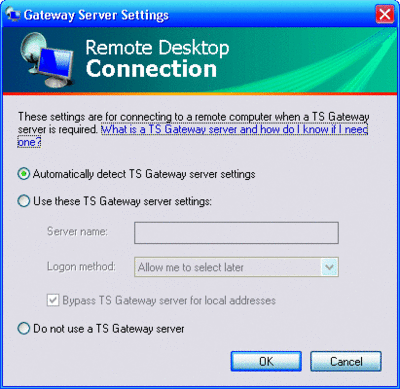 Figura 3 Configurações do servidor Gateway de Serviços de Terminal