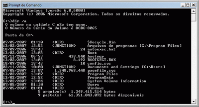 Figura 5 Documents and Settings é um ponto de junção, e não um diretório